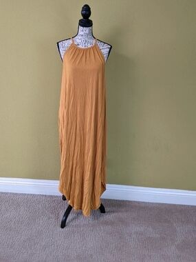 Women's Mustard Halter Maxi Dress